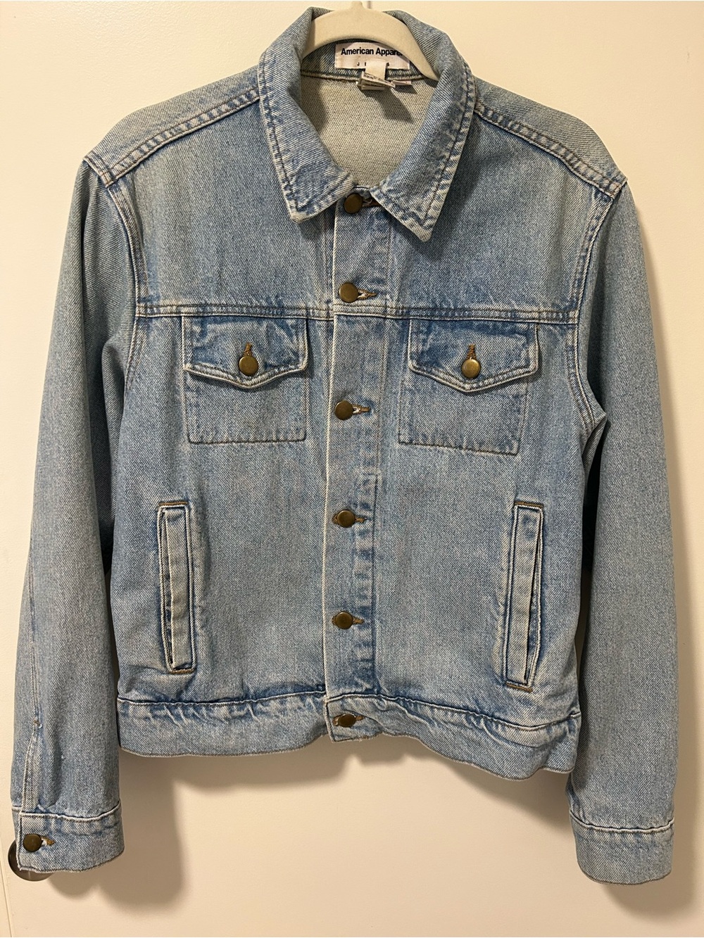 American Apparel Light Blue Denim Jacket with Faded Wash size small oversized